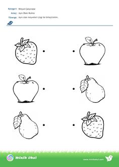 the worksheet shows how to draw an apple and strawberry