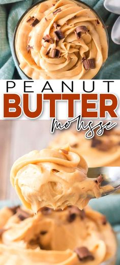 peanut butter ice cream in a glass bowl with a spoon