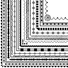 a set of black and white borders with different shapes, sizes and colors on them