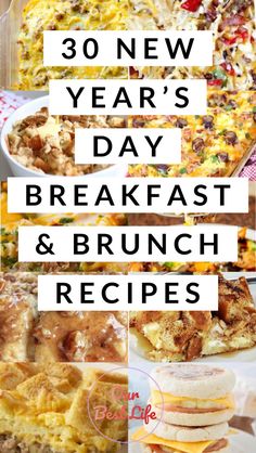 breakfast and brunch recipes for the new year's day with text overlay