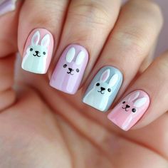 The easiest way to add Easter cheer to your look! Playful bunny nail art tutorial inside #easternails #bunnynails #cutenails Easter Bunny Nails, Color Block Nails, Neon Nail Art, Simple Spring Nails, Nail Art Diy Easy, Nail Art Stripes