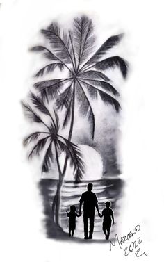 a black and white drawing of a palm tree