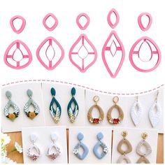 several different types of earrings are shown in this collage with the same pattern and colors