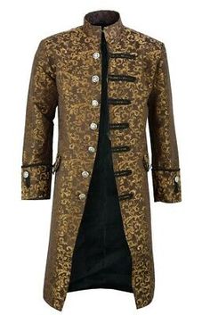 Renaissance Men's Gold Brocade Goth Steampunk Victorian Velvet Frock Coat/USA | eBay Formal Steampunk, Steampunk Tailcoat, Velvet Frock, Mens Steampunk, Victorian Cosplay, Jacket Formal, Mermaid Costumes, Victorian Coat, Black Uniform