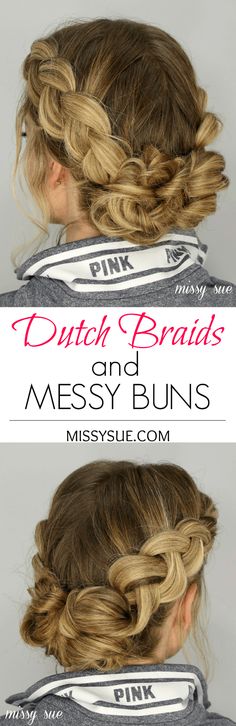 Dutch Braids and Messy Buns Hair Accessories Updo, Hairstyle Short Hair, Dutch Braid Styles, Messy Bun With Braid, Different Braids, Dutch Braids, Hairstyle Short, Messy Braids, Messy Buns