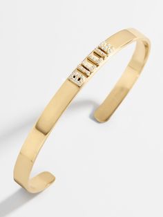 Shop the Early Black Friday Deal: 20% off custom gifts 18K Gold Custom Cuff Bracelet at the official Baublebar site. Beat Black Friday: Enjoy 20% off custom with code HURRY through Cyber Monday. Code automatically applied in cart. . Custom Cuff Bracelet, Evry Jewels, Body Decor, Early Black Friday, Gold Bracelet Cuff, Gold Cuffs, Band Bracelet, Bracelet Design, Gold Letters