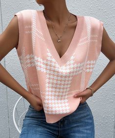 Look sharp in this pink Harvard Knit Sweater Vest – the perfect layering piece for any preppy outfit. It’s made of high-quality knit fabric, making sure you stay comfy and chic all day long! Let the world know who you went to school with! Size Guide: Model is 5’6” tall, and has a 32.2” bust, 25.2”waist, & 35.6” hips. She is wearing a S / US 4 / AU 8. This vest is true to size. Material: 65% Acrylic. 25% Polyamide, 10% Polyester. Feature: V neckline. Knit Fabrication. No Closures. Not Lined. Rela Cozy Plaid Sweater For Spring, Chic Pink Sweater For Work, Trendy Knit Sweater Vest For Work, Trendy Knitted Sweater Vest For Layering, Pink Knitted Sweater Vest For Winter, Trendy Pink Sweater Vest For Winter, Pink Textured Knit Tops For Layering, Spring Preppy Workwear Sweater, Pink Fitted Casual Sweater Vest