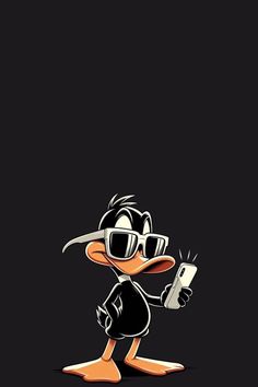 an image of a cartoon character holding a cell phone in his hand and wearing sunglasses