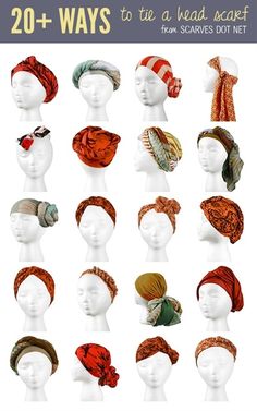 Looking to spruce up your headwear? Check out these 20 different ways to tie a head scarf! Tie A Head Scarf, Head Scarf Tying, Makeup Tip, Scarf Knots, Head Scarves, Head Scarf Styles, Hair Wraps, Scarf Tying, How To Wear Scarves