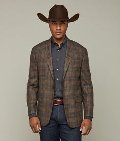 The Lucchese Sport Coat offers instant Western refinement to the cowboy's repertoire. Fashioned from rich Italian wool and silk, the Lucchese Sport Coat ensures a relaxed fit, suitable for layering. Accompanied by a barchetta chest pocket and two jetted flap pockets, this versatile sport coat will burnish a cowboys look and confidence. Model is 6'1.5 and wearing size 42R. Brown Sports Coat Men, Sport Coat And Jeans, Western Sport Coat, Brown Sport Coat, Nanak Jayanti, Semi Formal Attire, Mens Western, Guru Nanak, Cocktail Attire