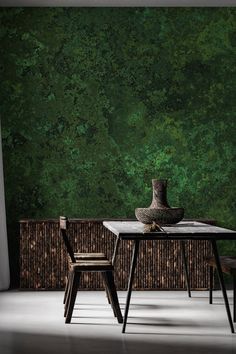 A display of the subtle moss texture green wallpaper depicting a serene, calming ambiance. Moss Texture, Decorative Paint Finishes, Limewash Walls, Faux Walls, Green Office, Green Texture, Wallpaper Shop, Moss Wall, Natural Home Decor