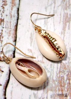 Boho Earrings, Dangle Earrings, Natural Shell with Gold Conch Earrings, Sea Inspired Jewelry, Boho Store, Moon Girl, Conch Earring, Hippie Look, Sea Inspired, Boho Accessories, Earring For Women