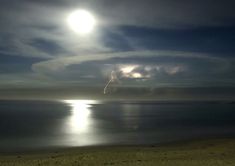 the sun is shining brightly over the water and clouds in the sky as it reflects on the ocean