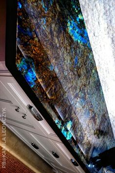 Labradorite Countertop Kitchens, Laboradite Countertop, Labradorite Countertop, Labradorite Kitchen, Epoxy Kitchen Countertops, Gemstone Countertops, Sound Room, Kitchen Remodel Countertops