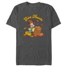 Who knew that dressing "mousey" could be so cute!? Celebrate Walt Disney's most iconic characters with this officially licensed Disney Mickey Mouse and Friends Give Thanks Scarecrow Mickey Men's Graphic T-Shirt. This adorable design features the whimsical Mousey dressed up as a scarecrow leaning on a basket full of corn and pumpkins across the front. Celebrate Thanksgiving Disney-style this year with fun new Mickey and Friends apparel for the whole family! Graphic Tee Design, Mickey Mouse And Friends, Men's Graphic T Shirt, Disney Tshirts, Mickey And Friends, Give Thanks, Mens Graphic Tee, Scarecrow, Shirt Online