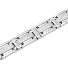 1/4ctw diamond stainless steel link bracelet with a foldover clasp. Stainless Steel Link Bracelets For Formal Occasions, Rectangular Stainless Steel Bracelet For Formal Occasions, Rectangular Stainless Steel Bracelet For Formal Events, Modern Diamond Bracelet For Formal Events, Modern Diamond Bracelet For Formal Occasions, Modern Metal Diamond Bracelet For Formal Occasions, Modern White Gold Chain Bracelet With Stainless Steel Clasp, Elegant Formal Chain Bracelet With Stainless Steel Clasp, Formal White Gold Stainless Steel Chain Bracelet