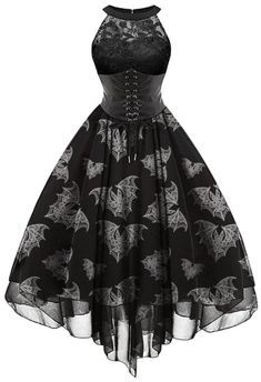 Halloween Homecoming Dress, Halloween Dress For Women, Emo Dress, Rainbow Goth, Wonderland Room, Bat Dress, Goth Dresses, Clothing Aesthetics, Halloween Dresses