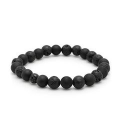 Strung with masculine matte Onyx and Lava Stone, this bracelet will add a touch of bohemian luxury to your looks. Finished with a black plated stainless steel logo ball, this item is a classic everyday bracelet . It's strung on an elastic strand to slip on with ease. Pair it with a silver bangle for a cool, layered look!  Please note that all our pieces are crafted by hand and one-of-a-kind, and may therefore vary slightly in size, shape, and color. Avoid direct contact with perfume, body lotion Adjustable Matte Black Modern Jewelry, Modern Matte Black Adjustable Jewelry, Modern Black Bracelets With 8mm Beads, Modern Black Bracelet With 8mm Beads, Modern Black Round Bead Bracelets, Classic Black Onyx Bracelets, Minimalist Black Onyx Beaded Bracelets, Minimalist Black Adjustable Beaded Bracelets, Classic Black Onyx Bracelet