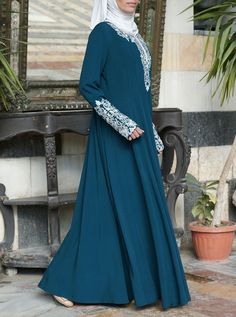 Zanubiyya Abaya Gown - Abaya Gowns - Women Anarkali Floor-length Dress With Embroidered Neckline, Anarkali Floor-length Dress With Embroidered Sleeves, Long Sleeve Embellished Embroidered Dress For Eid, Embroidered Long Sleeve Dress For Eid, Long Sleeve Maxi Dress With Dabka Work For Eid, Long Sleeve Embellished Maxi Dress For Eid, Eid Embellished Maxi Embroidered Dress, Fitted Floor-length Embellished Abaya, Embroidered Neckline Maxi Dress For Wedding