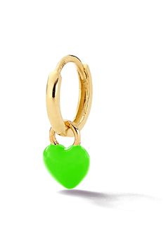 A little love goes a long way. Customize your charm with your choice of enamel color. Choose between plain gold or pavé white diamond huggie. Yellow Gold Enamel Huggie Earrings For Gift, Yellow Gold Enamel Huggie Earrings As Gift, Alison Lou, Earring Gold, Tiny Heart, Fine Jewelry Designers, Green Gold, Neon Green, Heart Charm