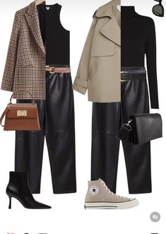 Leather Trousers Women, Lederhosen Outfit, Looks Jeans, Black Outfits, Work Style, Leather Trousers, Fall Fashion Outfits