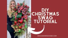 a woman holding a christmas wreath with the words make this christmas swag