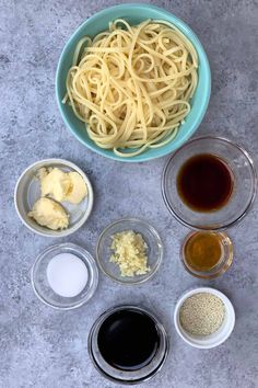 the ingredients to make pasta are in bowls