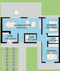 Energy Efficient House Plans, Two Bedroom Floor Plan, Small Bungalow, Steel Frame House, Two Bedroom House, Steel Framing, Casa Country, Villa Plan