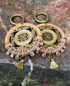 Tibetan Steampunk / Sri Yantra style.  Large earweights.   These beautiful brass and copper tribal weights sing High Priestess!  In balance of the feminine and the masculine within all. Made with a bronze clip hook to slide easily into stretched ears that will not fall off or be lost easily. Each earring weighs approx 29grams each. You will receive the pair shown in the photo carefully packaged with love ♡ Steampunk Earrings, Sri Yantra, Style Steampunk, High Priestess, Ear Weights, Stretched Ears, Earrings Large, Large Earrings, Etsy Jewelry