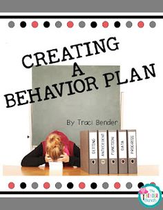 a woman sitting at a desk with books and binders in front of her, reading creating a behavior plan