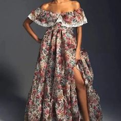 Selkie | Dresses | Nwt Romance Novel Gown In Lappartment | Poshmark Selkie Dresses, Moonlight Dress, Floral Maxi Dresses, Puff Dress, Pink Gowns, Bustier Dress, Gala Dresses, Puffed Sleeves Dress, Ruffle Skirt