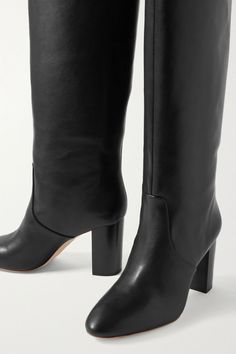 Black + NET SUSTAIN Goldy leather knee boots | Loeffler Randall | NET-A-PORTER Outfits Pencil Skirt, Boot Outfits, Loeffler Randall Shoes, Leather Knee Boots, Knee Boot, Loeffler Randall, Wide Cuff, Boots Knee, Look Chic