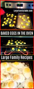 an image of baked eggs in the oven and large family recipes on the griddle