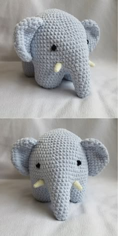 two pictures of an elephant made out of crochet