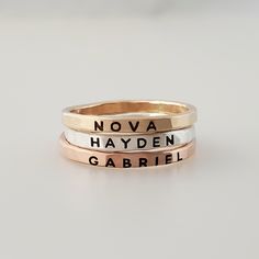 Stackable Name Rings Personalized Ring, Name Rings for Woman, Personalized Christmas Gift, Mother's Day gift, stacking rings, stacking name rings, gift for her, personalized jewelry, mixed metals personalized jewelry, handmade ORDERING -> Select any needed options from the dropdown menu ->Add to cart and continue to checkout - DETAILS - These are be engraved in an uppercase block font. - We will use the same font as in the first photo, including the same UPPERCASE typeset - If you are look Personalized Stackable Rings, Stackable Name Rings, Rings Stacking, Hand Stamped Ring, Names Baby, Block Font, Stackable Ring Sets, Mom Ring, Name Ring