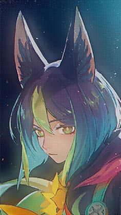 an anime character with blue hair and cat ears