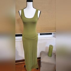 Nwt. Army Green Long Tapered Body Hugging Dress. Size Small. Polyester/Spandex Blend Green Fitted Casual Maxi Dress, Casual Fitted Green Maxi Dress, Casual Stretch Maxi Bodycon Dress, Casual Maxi Length Stretch Bodycon Dress, Summer Stretch Maxi Dress With Scoop Neck, Stretch Scoop Neck Summer Maxi Dress, Summer Scoop Neck Stretch Maxi Dress, Casual Maxi Length Bodycon Dress, Green Stretch Midi Dress Casual Style