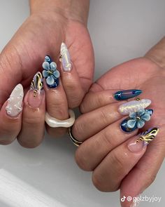 Every Nail Is Different Design, Cool Nail Inspo 2024 Summer, Blue Aesthetic Nails, Summer Nails 2024, Spring Acrylic Nails, Summery Nails, Classy Acrylic Nails, Pretty Gel Nails, Unique Acrylic Nails