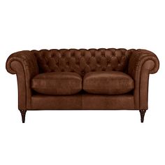 a brown leather couch sitting on top of a white background