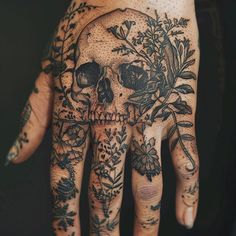 Skull Hand Tattoo Tattoo Flash Collection Traditional Style Couples Tattoo, Throat Tattoo American Traditional, Partial Black Out Tattoo, Black And Gray Filler Tattoo, Tattoo Designs Hand Men, Aged Hand Tattoos, Make Memories Tattoo, Compass Tattoo On Hand, Dark Beautiful Tattoos