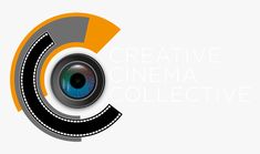 a camera lens with the words creative cinema collective written in white and orange on it