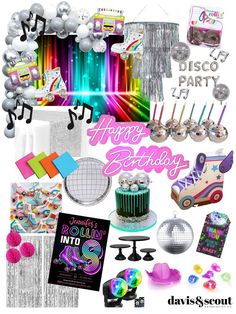 there is a collage of party items and decorations