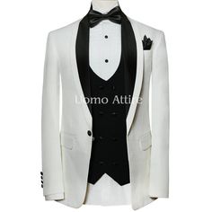 Handmade white and black contrast tuxedo 3 piece suit, white tuxedo suit, black tuxedo suit, tuxedo suit Classic White Sets For Black Tie Occasions, White Three-piece Suit With Notch Lapel For Party, White Slim Fit Tuxedo Suit, White Tuxedo Business Set, Elegant White Business Sets, White Tuxedo Set For Party, White Tuxedo Style Party Set, White Tuxedo Party Set, Elegant White Sets For Business