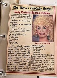 the front page of an old magazine with dolly parton's celebrity recipe