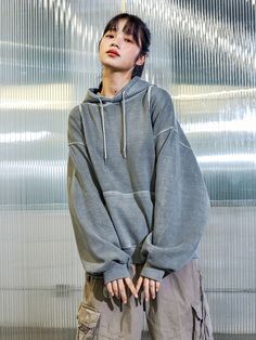 Editor's notesIt is a casual hoodie for unisex. Made of polyester blend heavyweight double cotton fabric, the hoodie has stiff touch and perfect fit. The connecting part on the neck, hem, and armholes are stitched with double stitching for durable finish. The hoodie is finished with pigment washing to add vintage mood. - Hood with drawstring- Cropped, balloon fit- Ribbed cuffs, hem- Kangaroo pocketMeasurements(in.)Size 1(M) / 2(L)- Length: 25.2 in. / 26 in.- Shoulder: 25.6 in. / 26.8 in.- C Stretch Hoodie With Pockets, Solid Stretch Sweatshirt For Streetwear, Gray Stretch Hoodie, Stretch Cotton Urban Sweatshirt, Urban Stretch Cotton Sweatshirt, Urban Style Stretch Cotton Sweatshirt, Gray Hip Hop Hoodie With Drawstring Hood, Stretch Hoodie With Double-lined Hood For Streetwear, Stretch Sweatshirt With Drawstring Hood For Streetwear