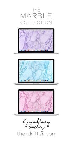 three laptops with marble designs on them and the text, the marble collection gallery