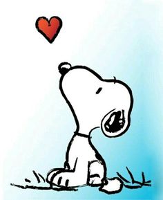 a drawing of a snoopy dog with a red heart on it's tail