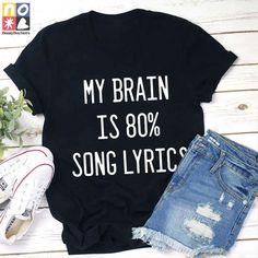 Product details: ✔️✔️✔️ TITLE NAME: My Brain Is 80 Percent Song Lyrics Teacher Vintage T-Shirt, Teacherlife Shirt, Teacher Shirt, Teacher Life Shirt, Music Teacher Shirt ✔️✔️✔️ IMPORTANT NOTE: Both Men and Women can we our shirts because this is unisex style t-shirts;  Wash item inside out in cold water, do not bleach, do not dry clean, do not iron directly on the design. ✔️✔️✔️ MATERIAL: 5.3-ounce, 100% cotton (99/1 cotton/poly (Ash) & 90/10 cotton/poly (Sport Grey); Heavyweight classic unisex Music-themed Slogan Tops For Concerts, Hip Hop Slogan Top For Concert, Music-themed Slogan T-shirt For Concert, Music-themed Concert T-shirt With Slogan, Music-themed Slogan Crew Neck Top, Music-themed Slogan Tops With Crew Neck, Music-themed Slogan Top With Crew Neck, Concert Cotton T-shirt With Funny Print, Music-themed Cotton Tops With Slogan