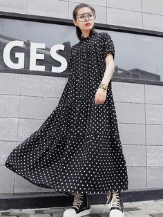 Sku CY-!25391 Material Cotton-blend , >70%Cotton , Dacron Style Loose , A-line , Plus Size Feature Polka-dot Occasion Casual , Vacation , Urban Seasons Summer Type Maxi Dresses Color BLACK,WHITE Size FREE SIZE Size chart: Please consult the size chart we provide for this item's measurements to help you decide which size to buy. Please note: There may be 1-3cm differ due to manual measurement. CMINCH Cm Bust Shoulder Length FREE SIZE 120 36 126 Polka Dot A-line Spring Midi Dress, Polka Dot A-line Midi Dress For Spring, Spring A-line Polka Dot Midi Dress, Casual Polka Dot Short Sleeve Maxi Dress, Casual Polka Dot Maxi Dress With Short Sleeves, A Line Long Dress, Loose Maxi Dress, Lantern Sleeve Dress, Sleeveless Short Dress