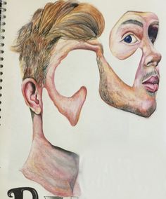 a drawing of a man's face with the letter p in front of it